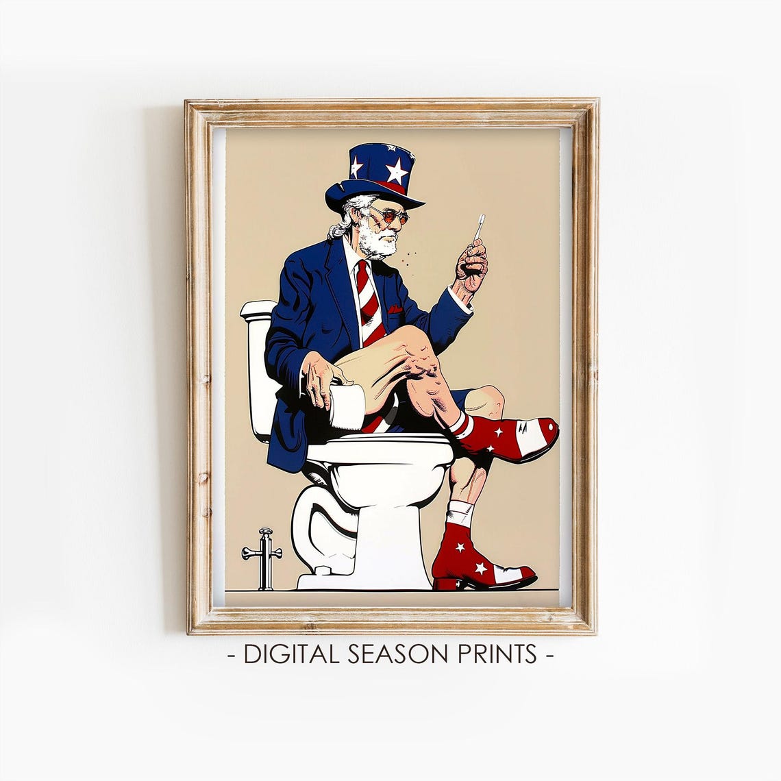 Uncle Sam Sitting on a Toilet Pop Art Patriotic Bathroom Humor Poster