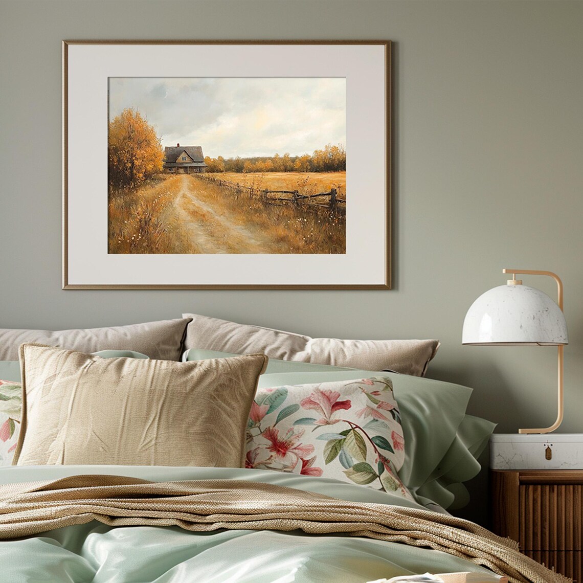 Country Cottage at the End of a Golden Dirt Road Autumn Farm Poster - Image 3