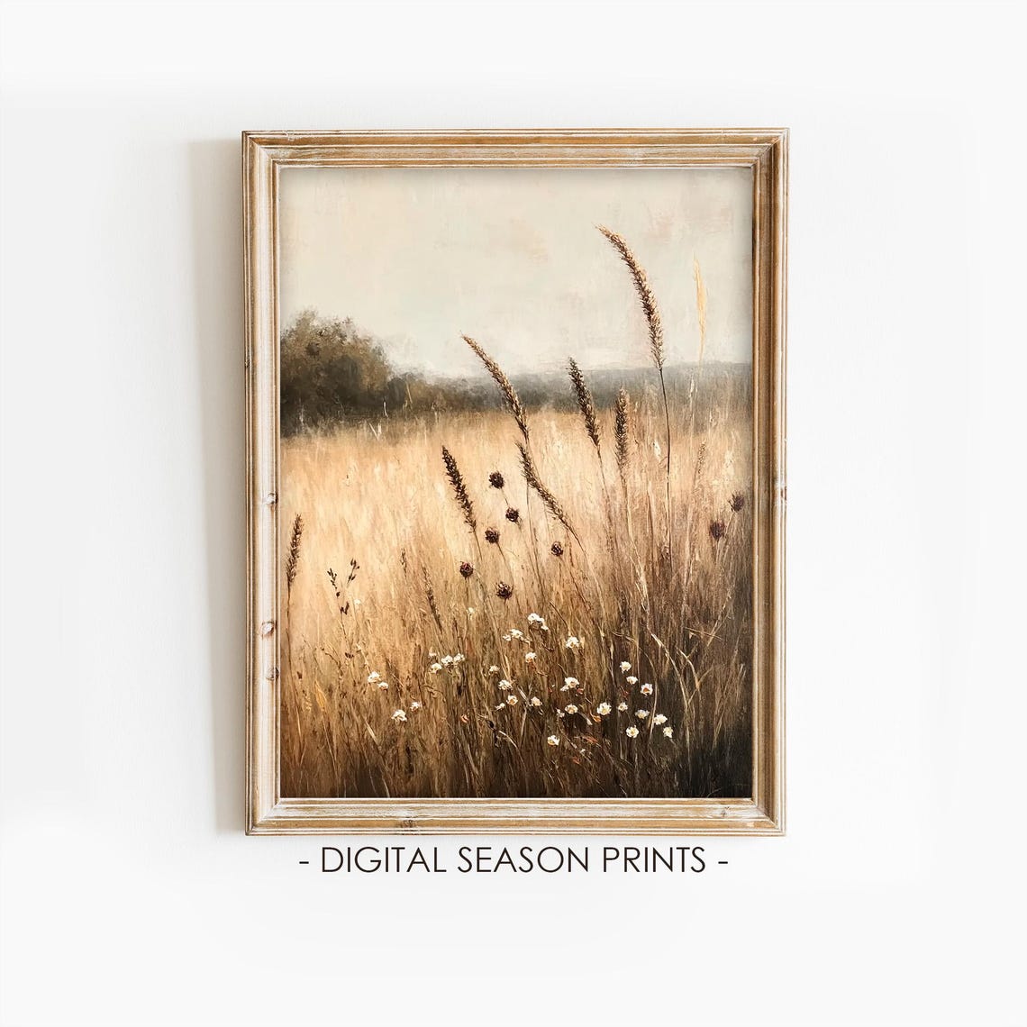 Tall Golden Grass Seed Heads Misty Field Minimalist Autumn Poster