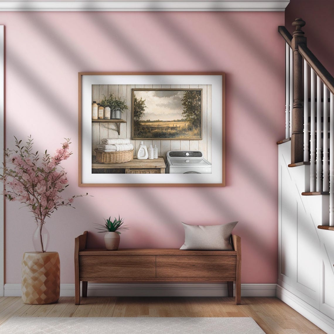 Farmhouse Laundry Room Washing Machine Framed Landscape Poster - Image 2