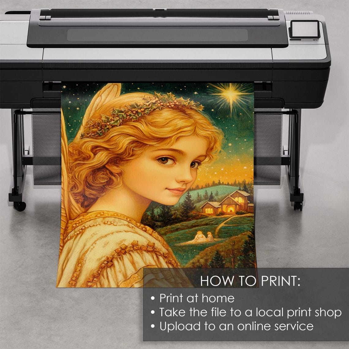 Golden Christmas Angel With Holly Crown Under A Starry Sky Poster - Image 5