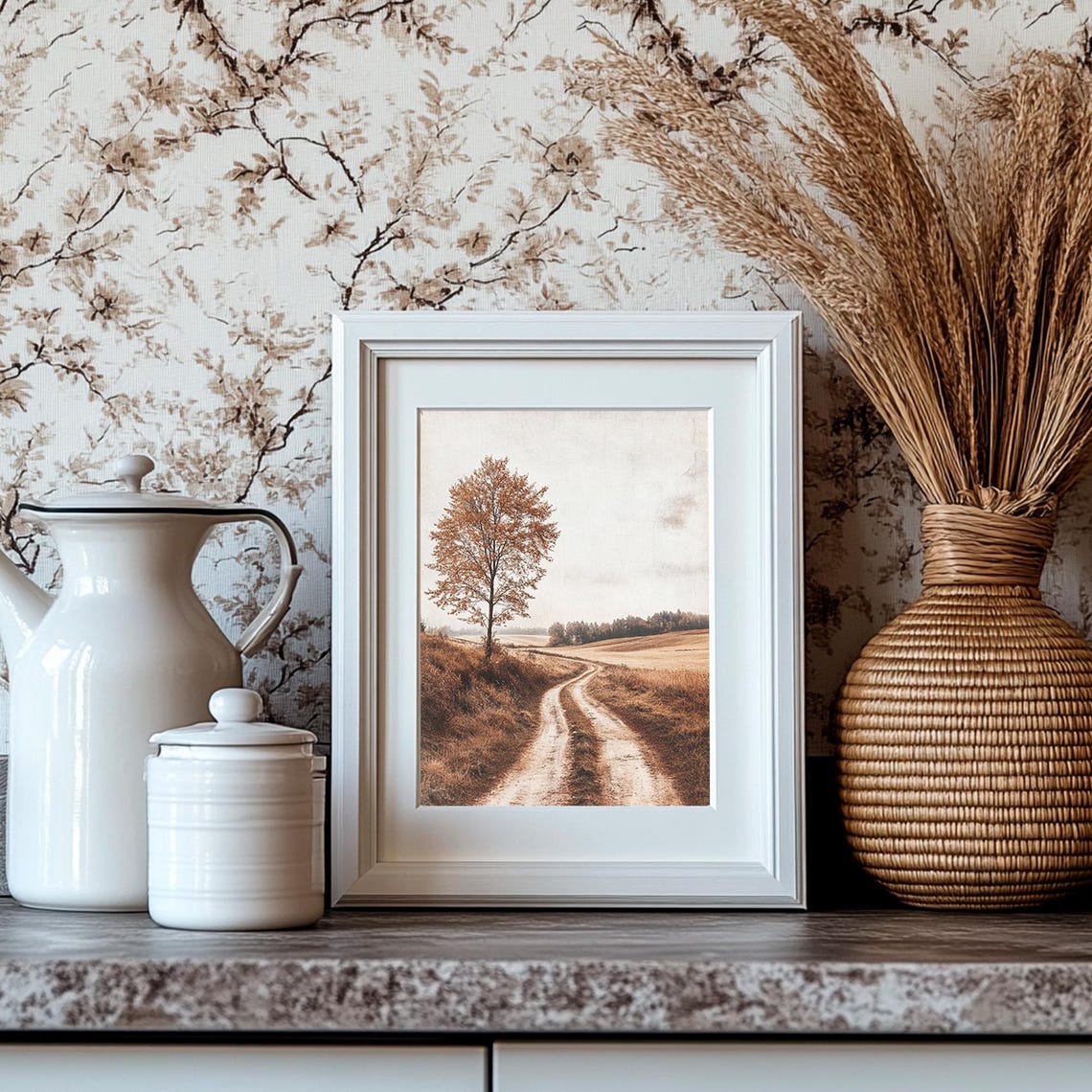 Lone Autumn Tree Dirt Road Fall Field Rustic Countryside Scene Poster - Image 4