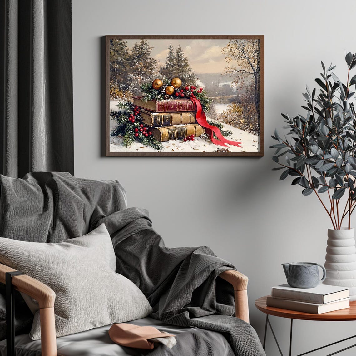 Stack Of Old Books Christmas Ornaments Book Lover Holiday Art Print - Image 4