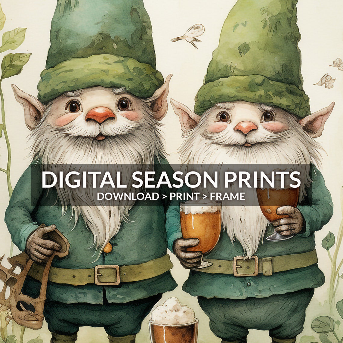 Two Cheerful Gnomes with Beer Mugs St Patricks Day Watercolor Poster - Image 6