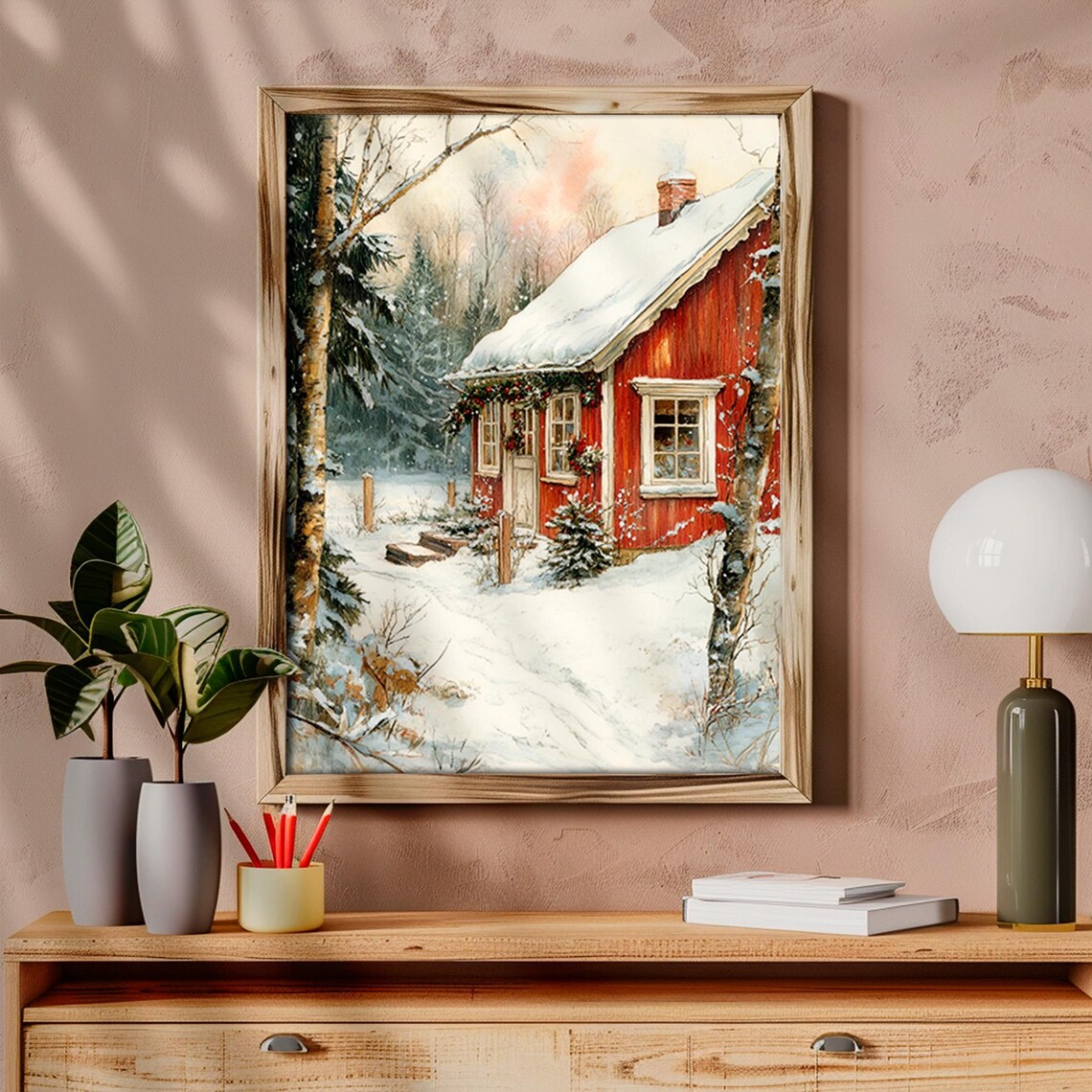 Vintage Christmas Cottage, Rustic Holiday Wall Art - Image 4