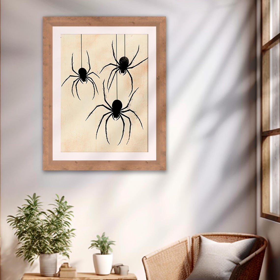 Three Black Spiders Webs Vintage Halloween Gothic Minimal Art Poster - Image 2