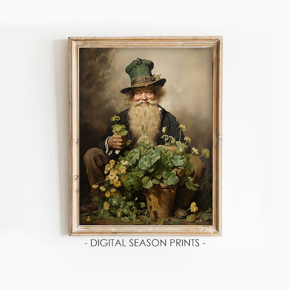 Vintage Irish Leprechaun Man With Clover Saint Patricks Day Print