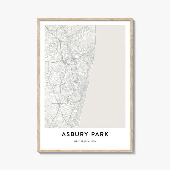 Map Of Asbury Park Print Gift Poster City Artwork For Home Office New Jersey
