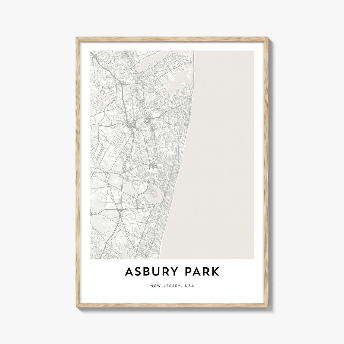 Asbury Park New Jersey Minimalist Coastal City Map Travel Poster