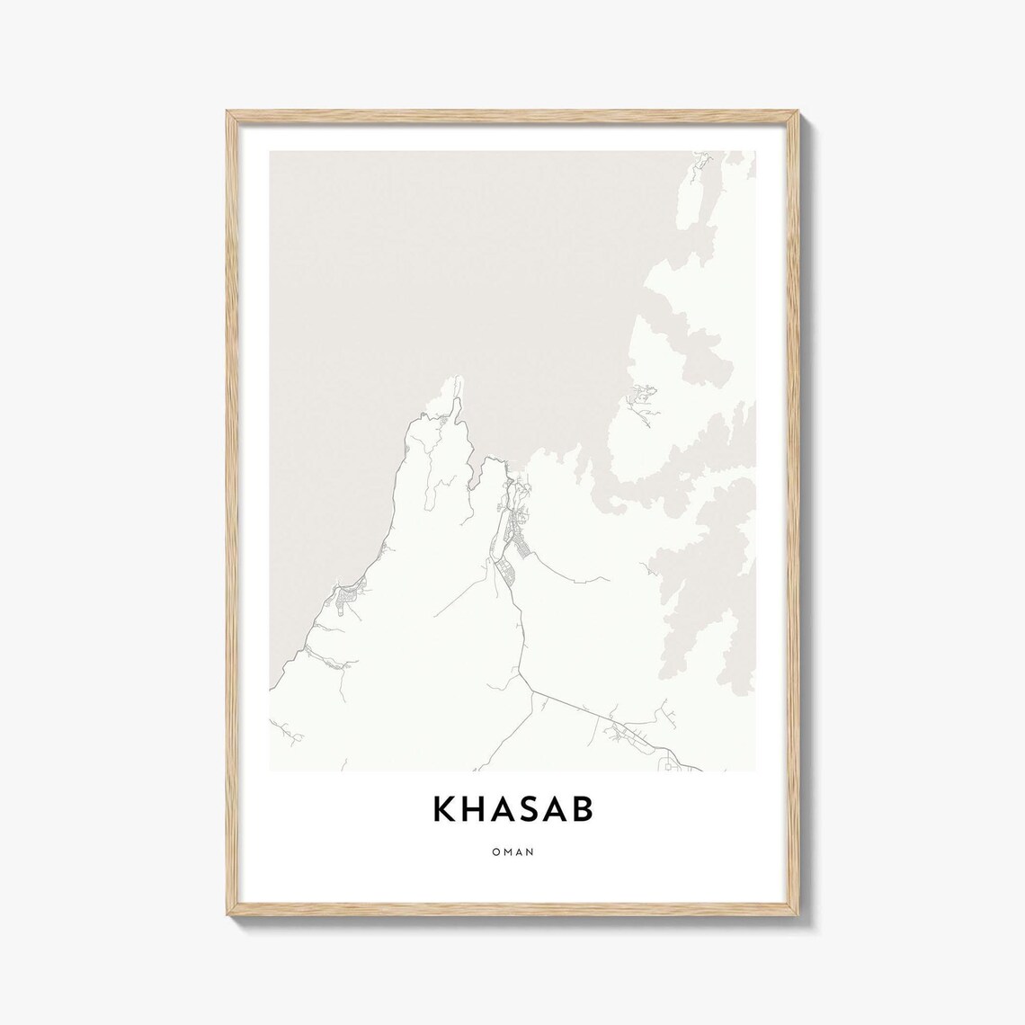 Khasab Oman Minimalist Coastal City Street Map Art Gift Poster