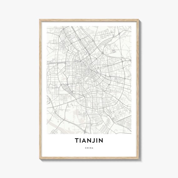 Tianjin China Minimalist Black and White City Map Art Poster
