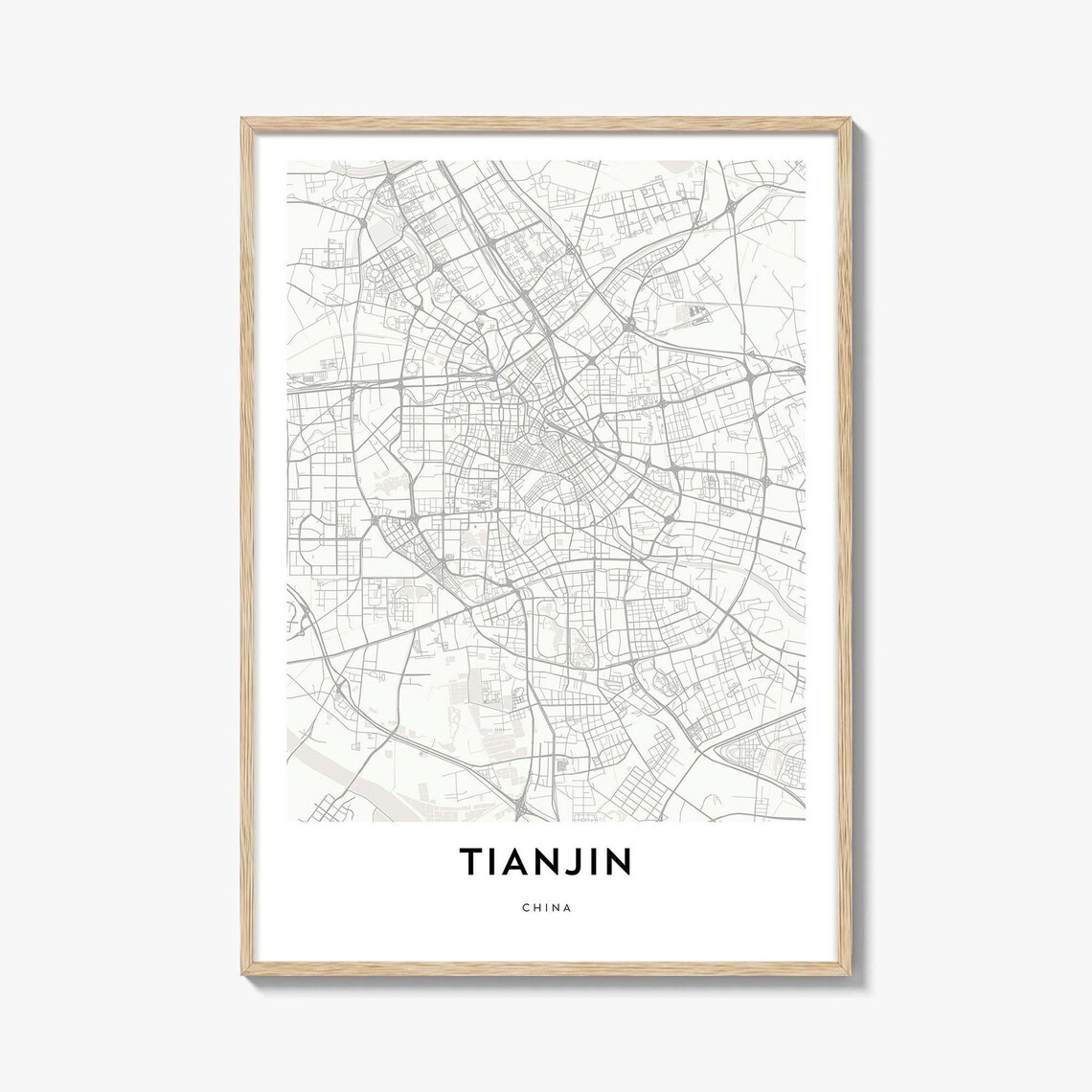 Tianjin China Minimalist Black and White City Map Art Poster