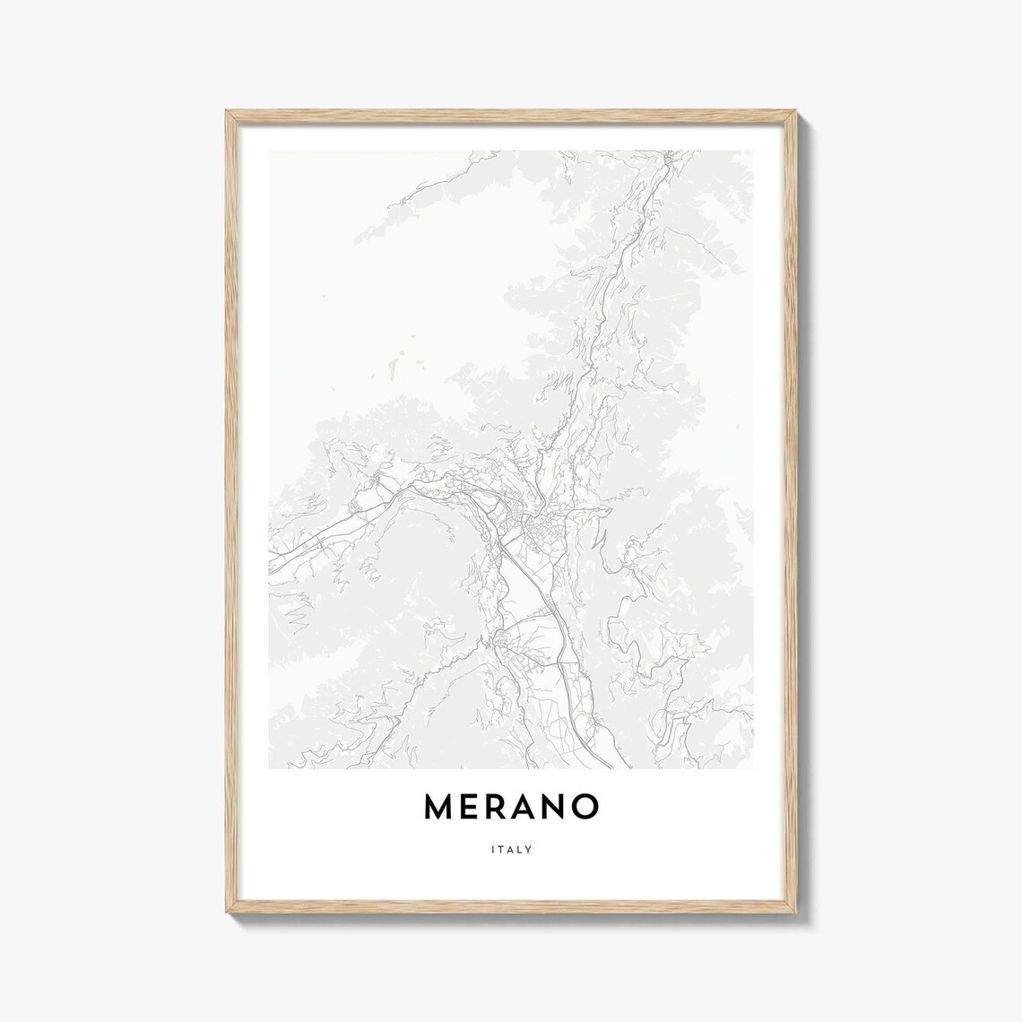 Merano Italy Minimalist Alpine Town Street Map Travel Poster