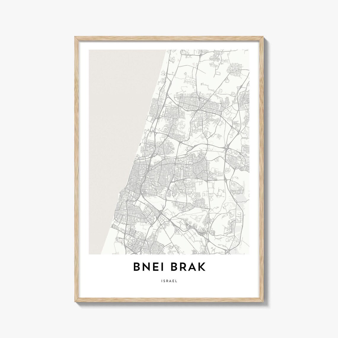 Bnei Brak Israel Minimalist City Street Map Poster in Modern Light Design