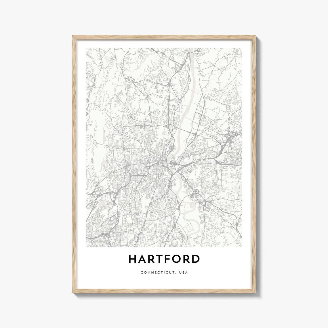 Hartford Connecticut USA Minimalist Street Map City Wall Poster