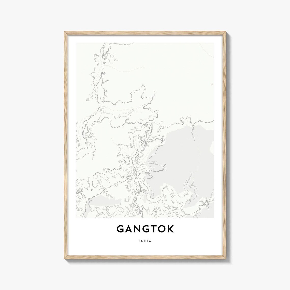 Gangtok India Minimalist Map Himalayan City Light Grey Travel Poster