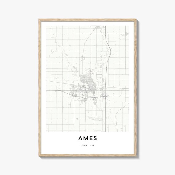 Ames Iowa Minimalist Street Map Modern Line Art City Wall Poster