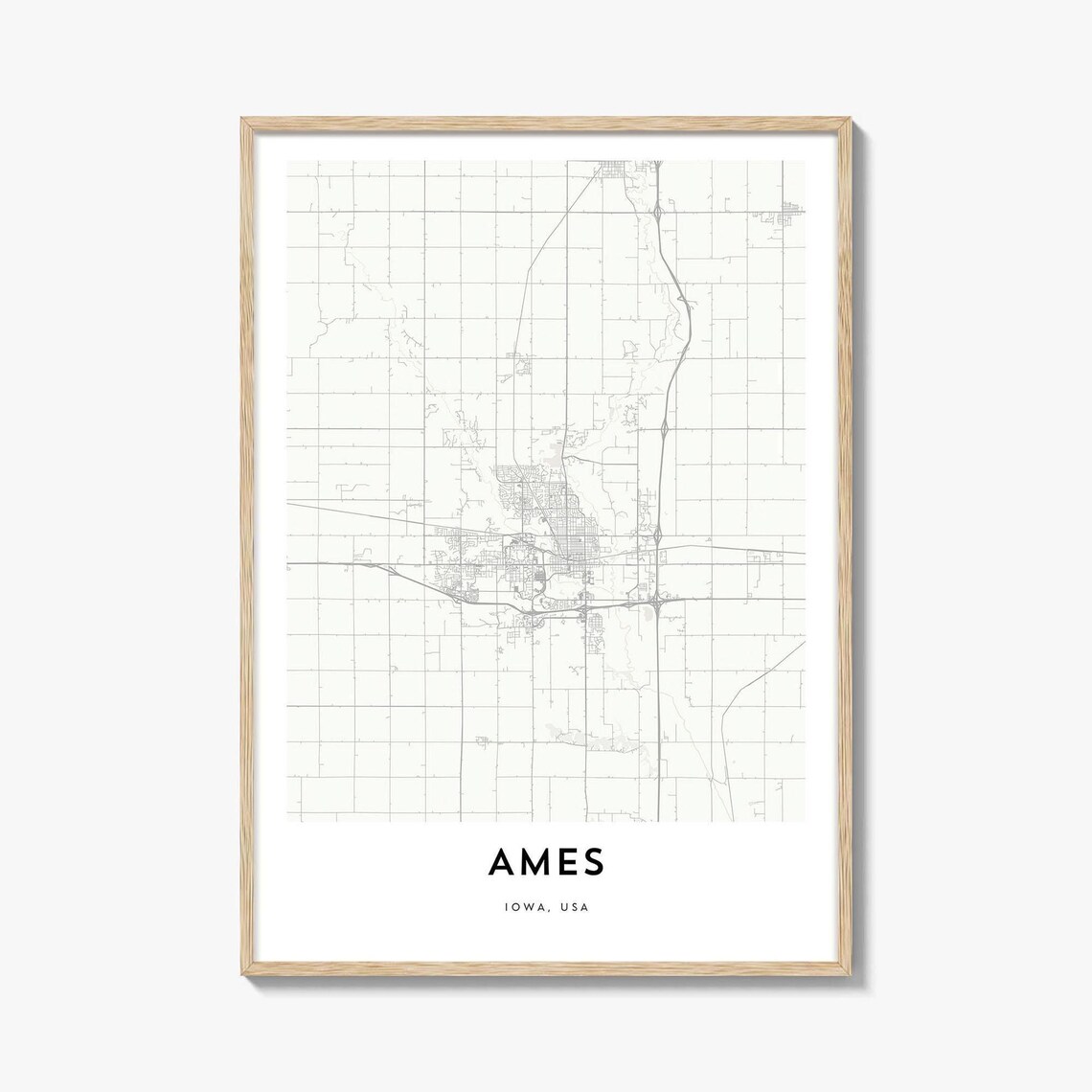 Ames Iowa Minimalist Street Map Modern Line Art City Wall Poster