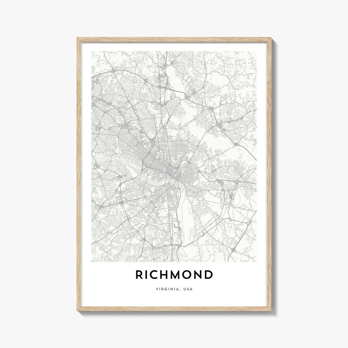 Richmond Virginia USA Modern Minimalist White City Map Art Print