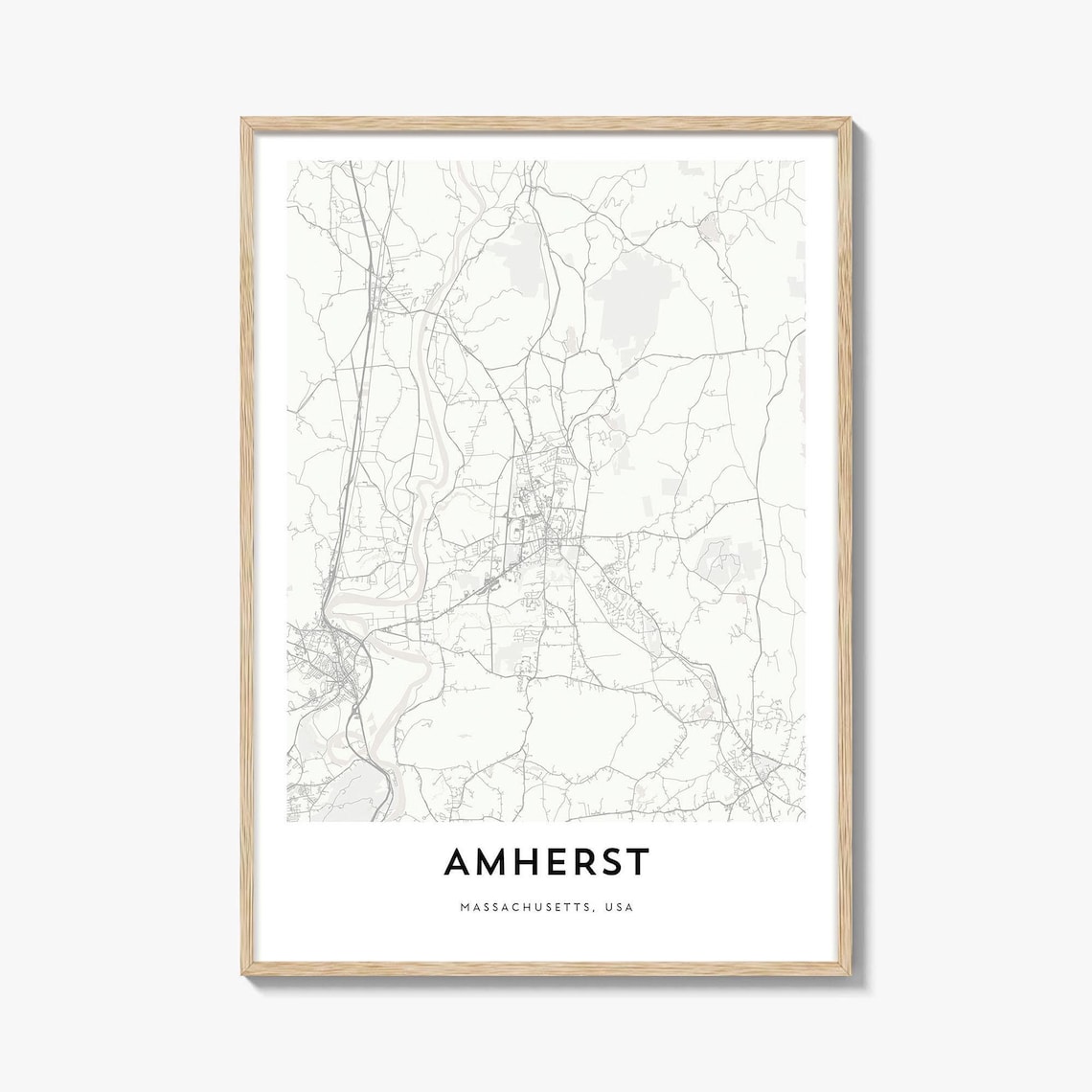 Amherst Massachusetts Minimalist Street Map Light Modern City Poster
