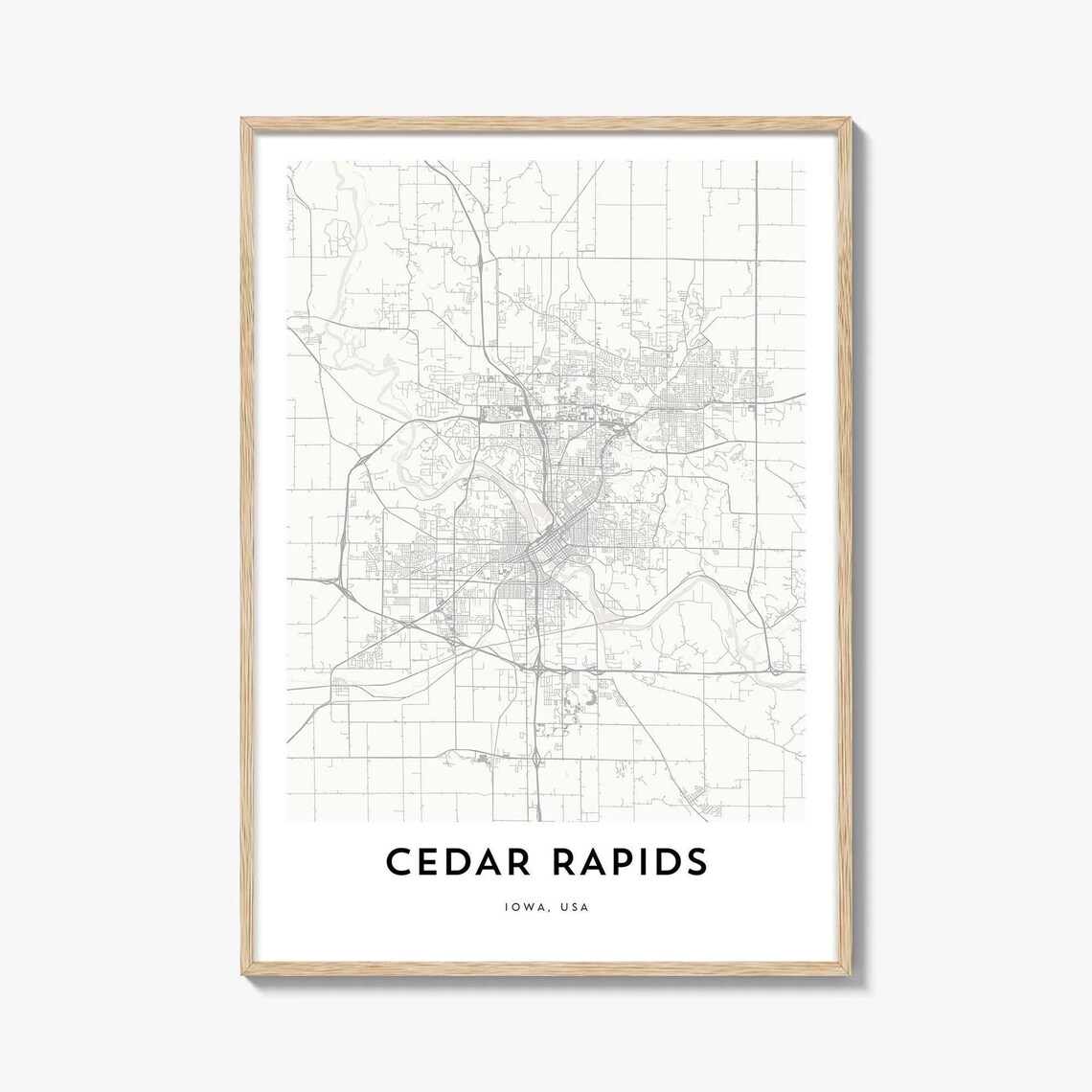 Cedar Rapids Iowa City Street Map Line Art Home Decor Poster