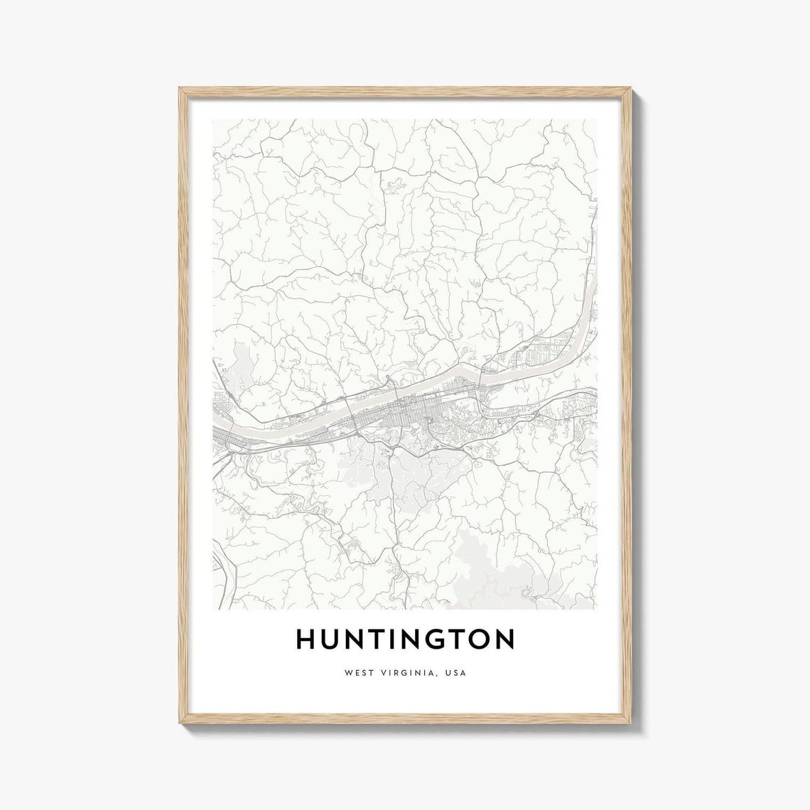 Huntington West Virginia USA Minimalist River City Map Art Poster