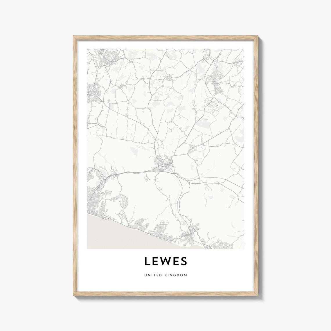 Lewes United Kingdom Minimalist Town Map Line Drawing Gift Poster