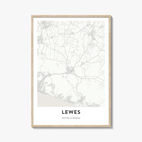 Lewes United Kingdom Minimalist Town Map Line Drawing Gift Poster