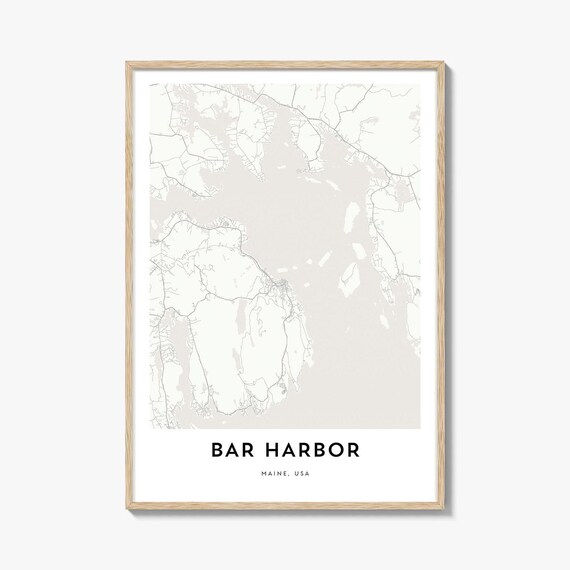 Bar Harbor Maine Minimalist Coastal Street Map Line Art Print