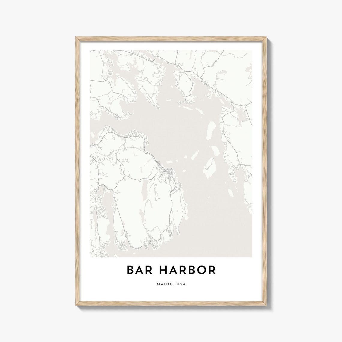 Bar Harbor Maine Minimalist Coastal Street Map Line Art Print