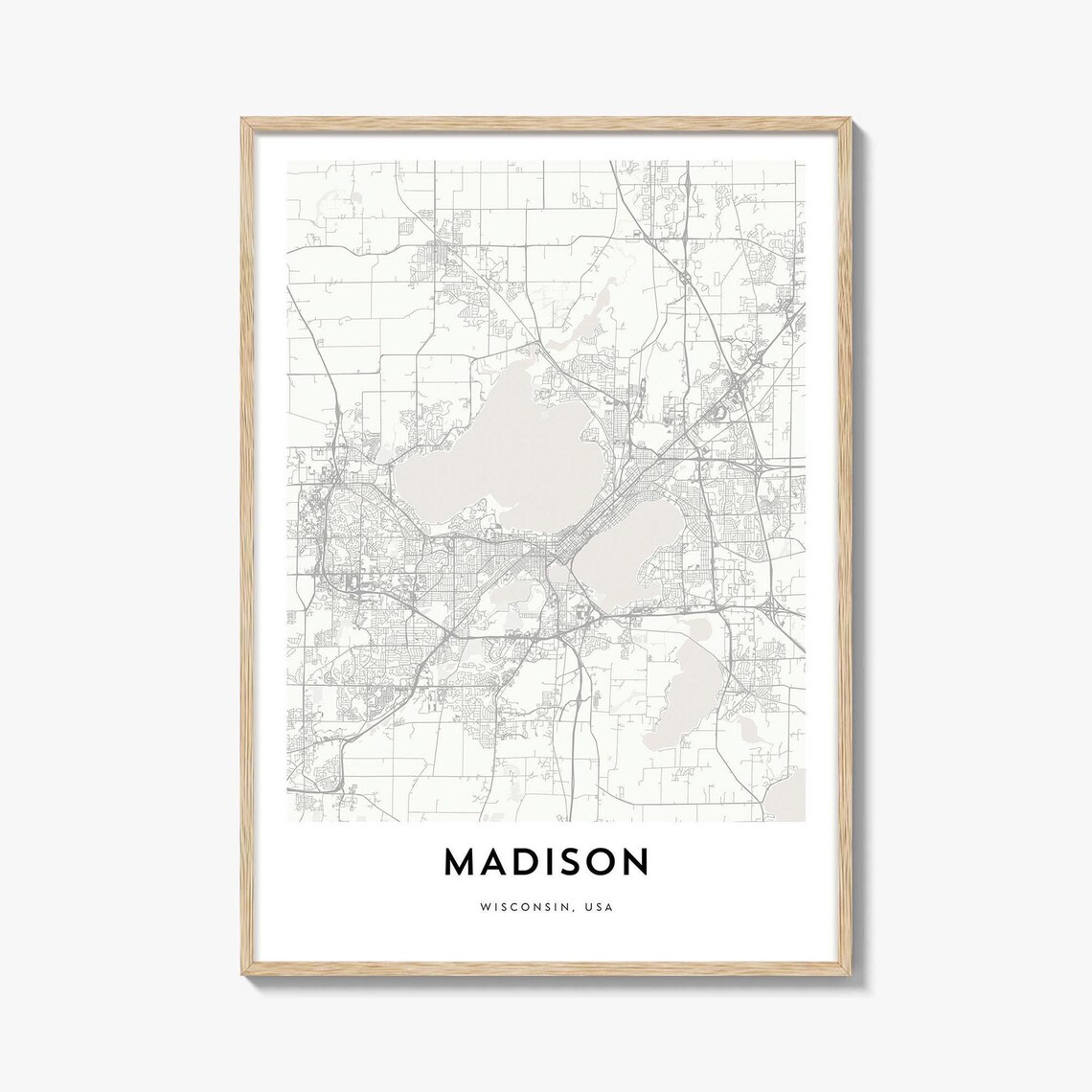 Madison Wisconsin USA Minimalist City Lakes Street Map Travel Poster