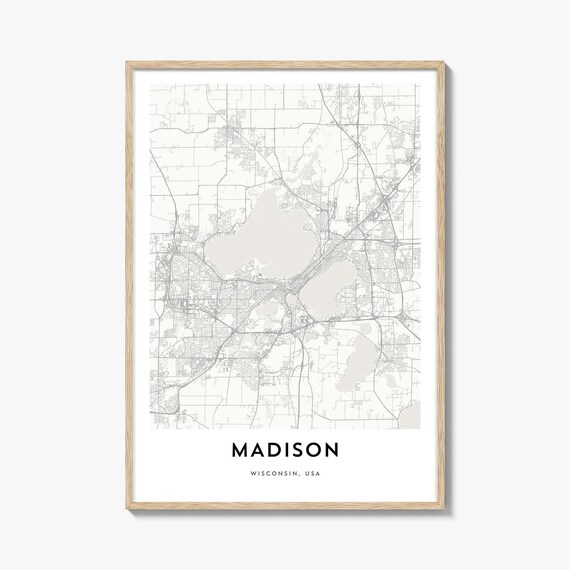 Madison Wisconsin USA Minimalist City Lakes Street Map Travel Poster