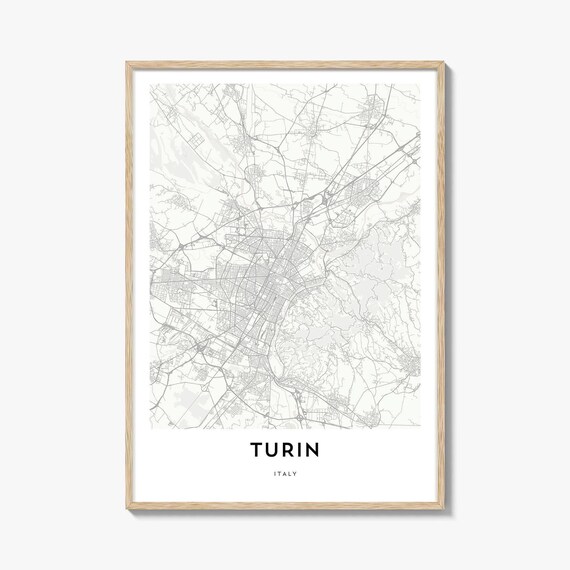 Turin Italy White Minimalist City Map Modern Italian Travel Poster