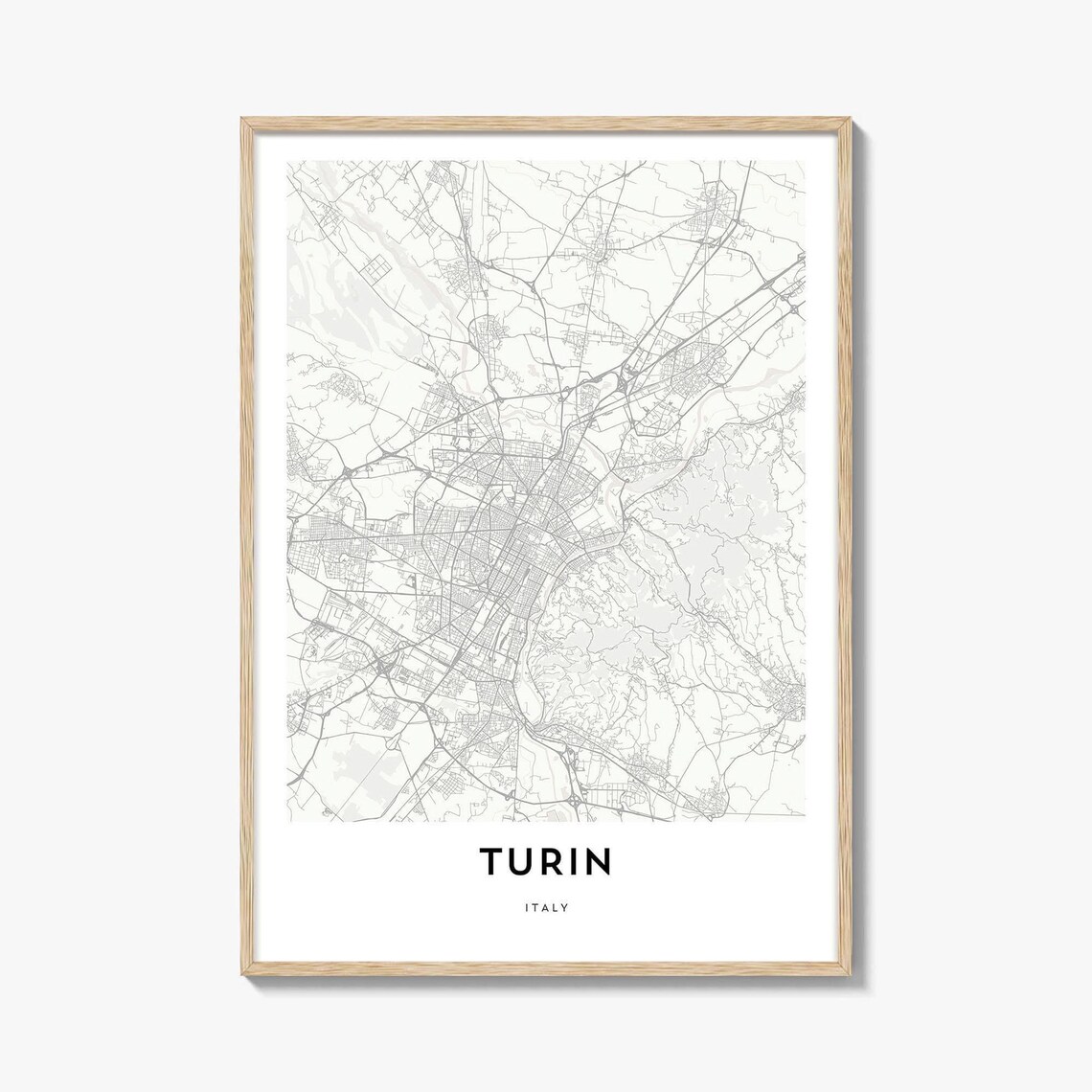 Turin Italy White Minimalist City Map Modern Italian Travel Poster