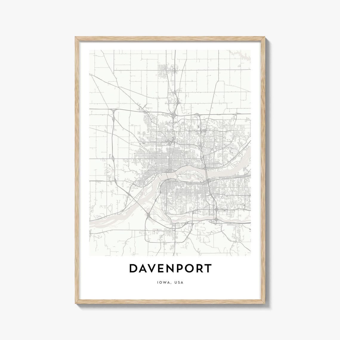 Davenport Iowa USA Modern Minimalist City Map Line Art Poster