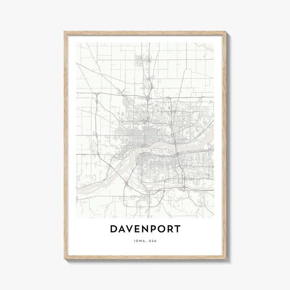 Davenport Iowa USA Modern Minimalist City Map Line Art Poster