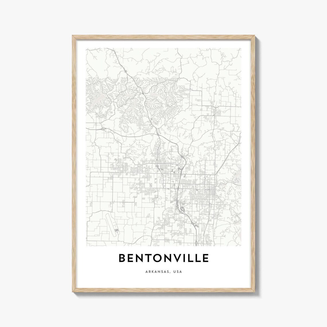 Bentonville Arkansas USA Minimalist City Map Poster Beige Line Art Decor