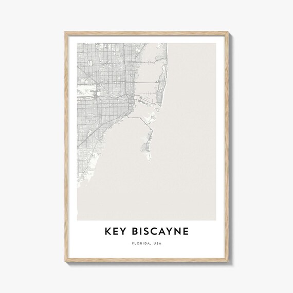 Key Biscayne Florida Barrier Island Street Map Coastal Poster
