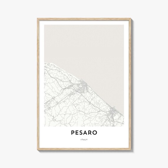 Pesaro Italy Coastal Minimalist City Street Map Black White Poster
