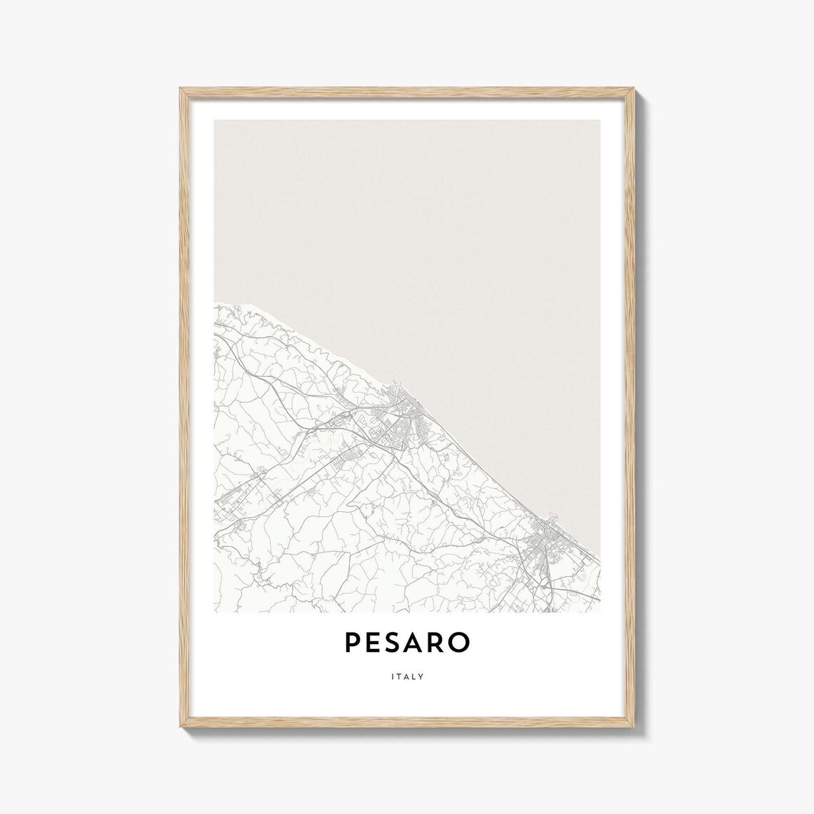 Pesaro Italy Coastal Minimalist City Street Map Black White Poster