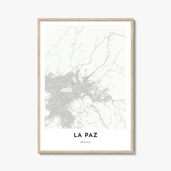 Minimalist La Paz Bolivia Mountain City Black Line Map Poster