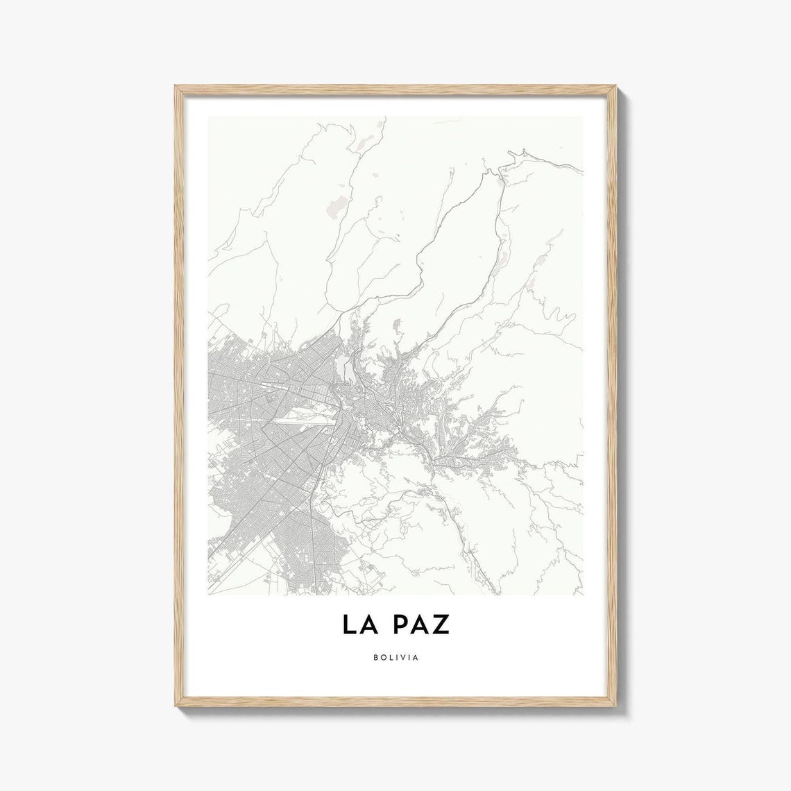 Minimalist La Paz Bolivia Mountain City Black Line Map Poster