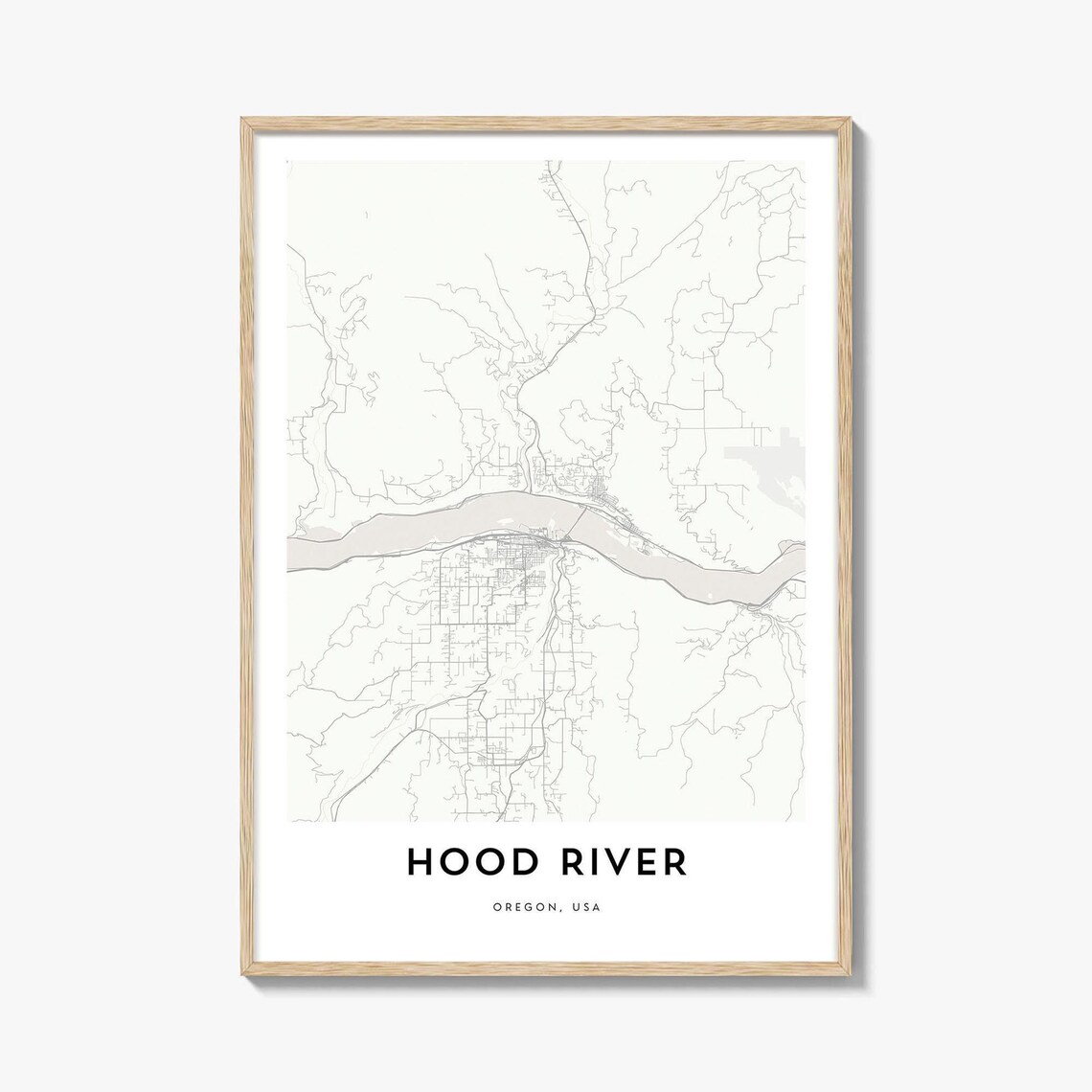 Hood River Oregon Minimalist City River Street Map Art Poster