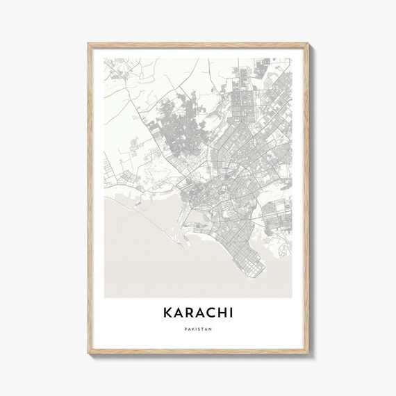 Karachi Pakistan Street Map Minimalist Black White Coastal City Print