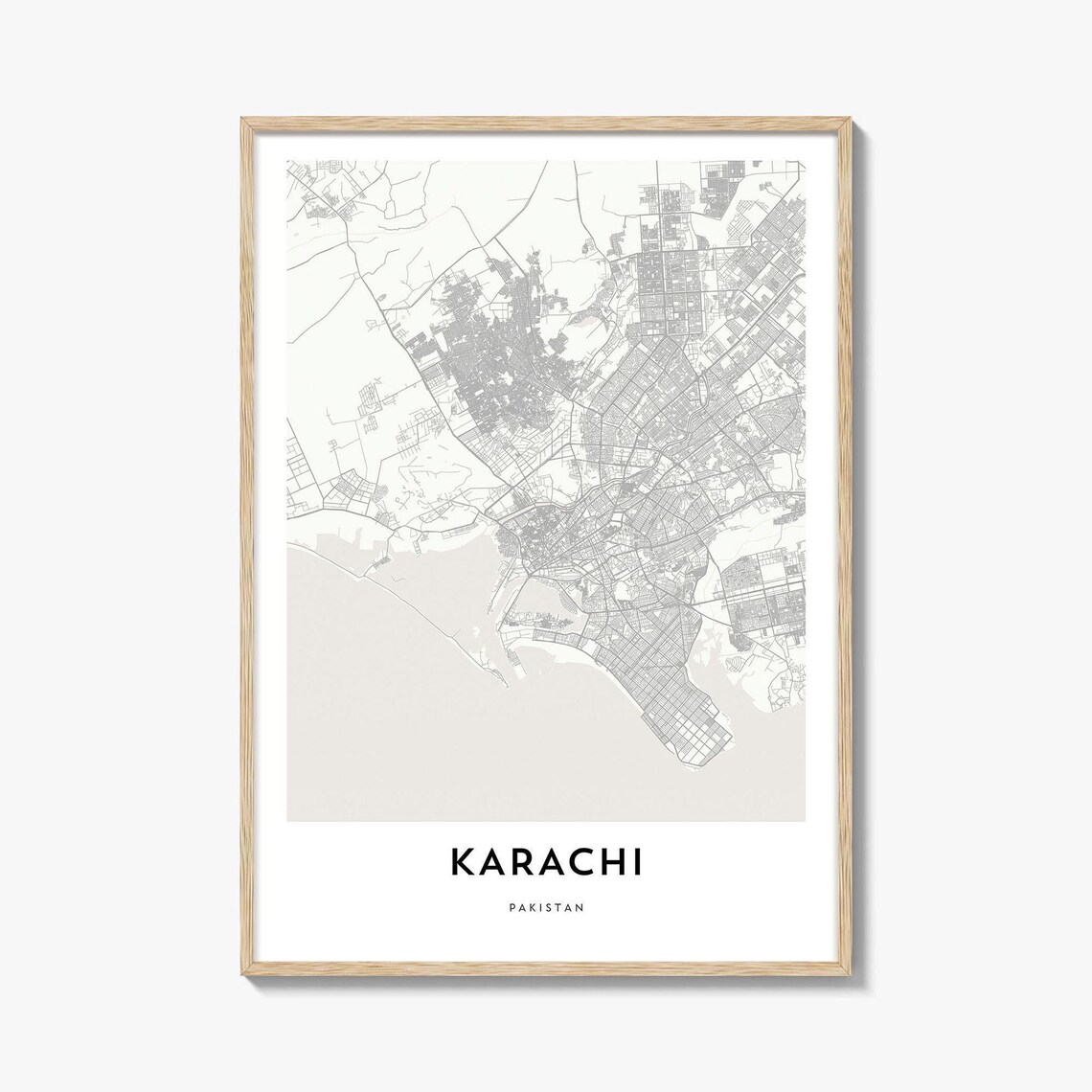 Karachi Pakistan Street Map Minimalist Black White Coastal City Print
