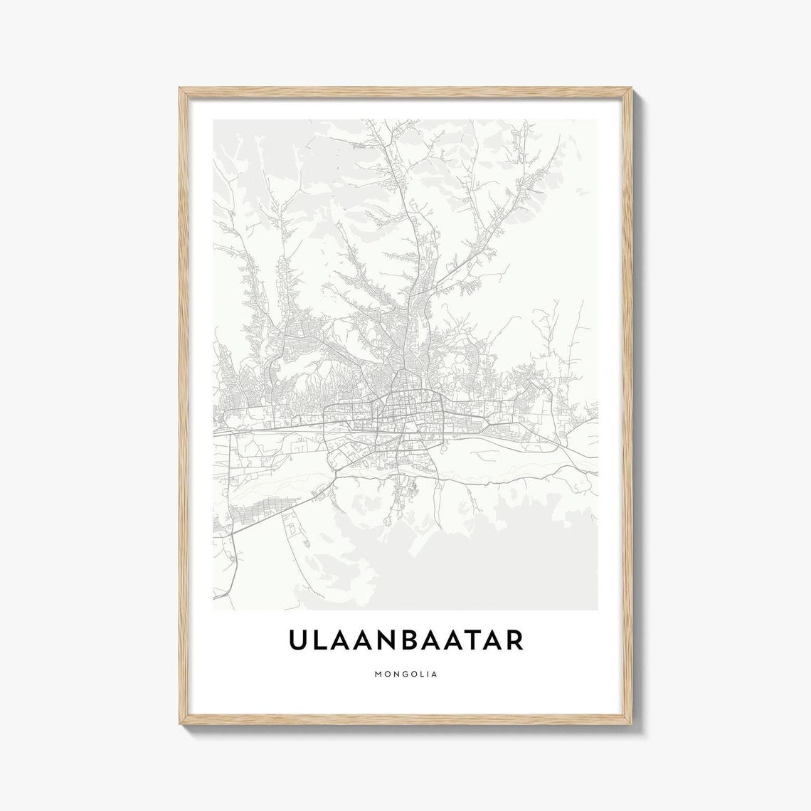 Ulaanbaatar Mongolia Capital City Minimalist White Street Map Poster