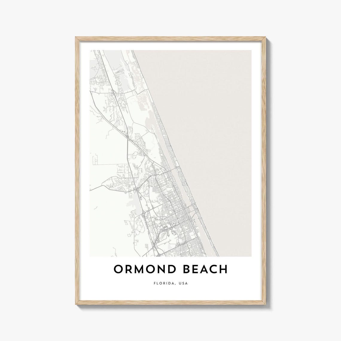 Ormond Beach Florida USA Minimal Street Map Poster Coastal Decor