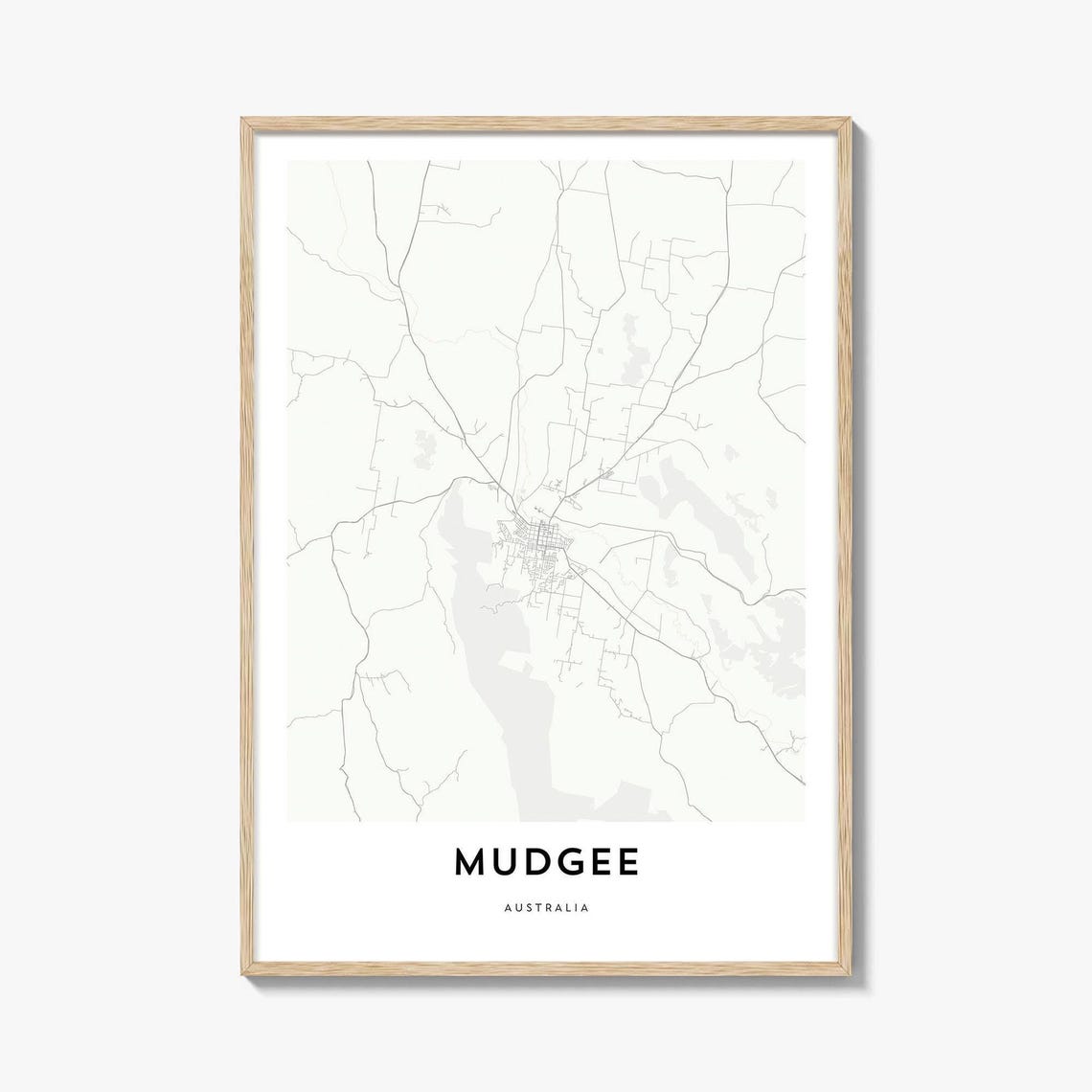 Mudgee Australia Minimalist Regional City Map Poster Black White