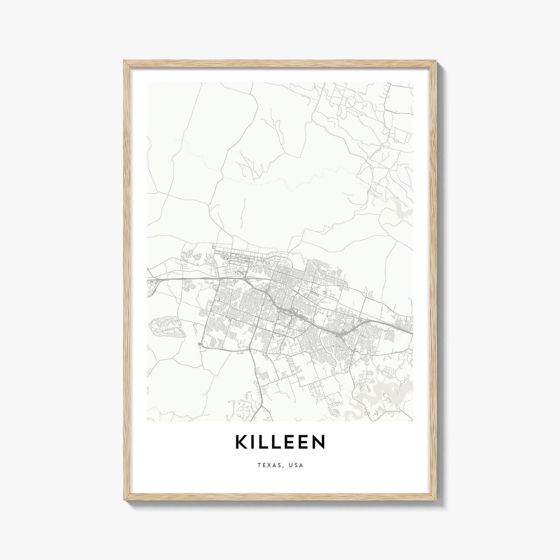 Killeen Texas USA Minimalist City Street Map Modern Wall Decor Poster
