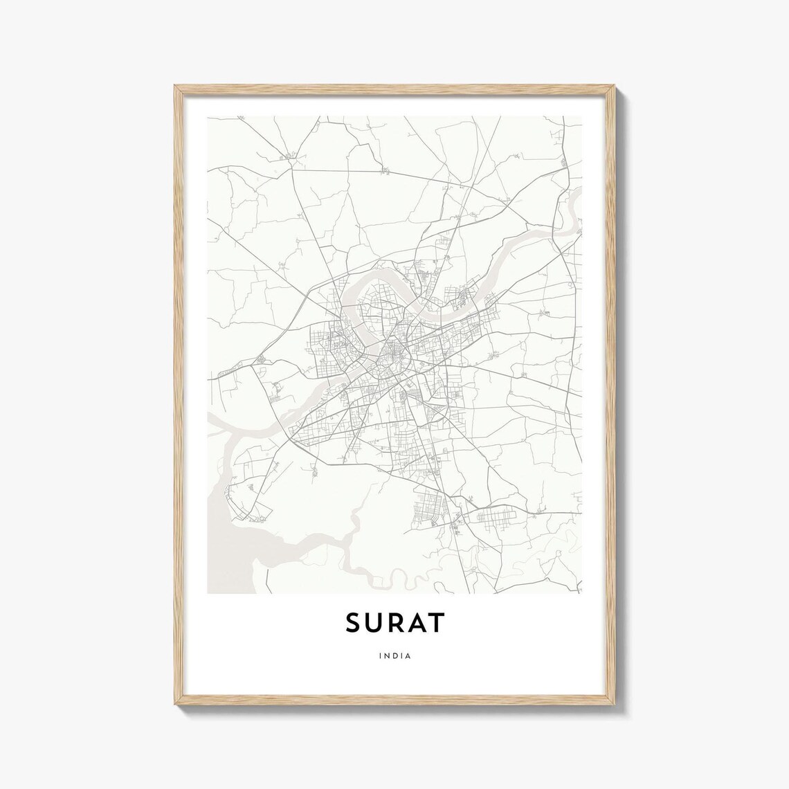 Surat India Minimalist City Map Poster for Modern Home Office Decor